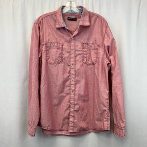MB Studio Mens Button-Up Shirt Red Long Sleeve Button Down Collar Pockets L